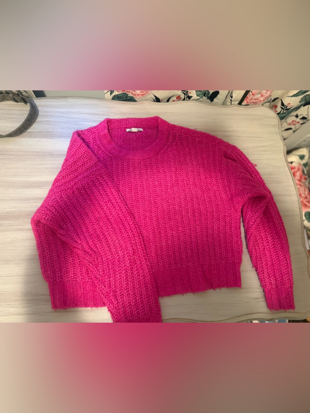 American Eagle Outfitters Bright Fuchsia Chunky Crewneck Sweater
